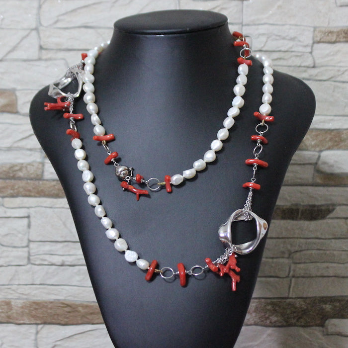 Elegant - Collana con perle e corallo