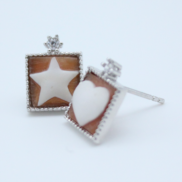 Star & Heart Square- Cameo Earrings